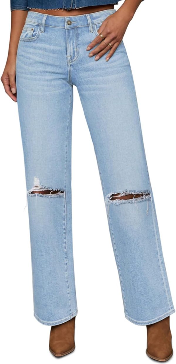 Straight Leg Jeans for Women Trendy High Waisted Cropped Boyfriend Mom Stretchy Frayed Hem Loose Wide Leg Baggy Pants