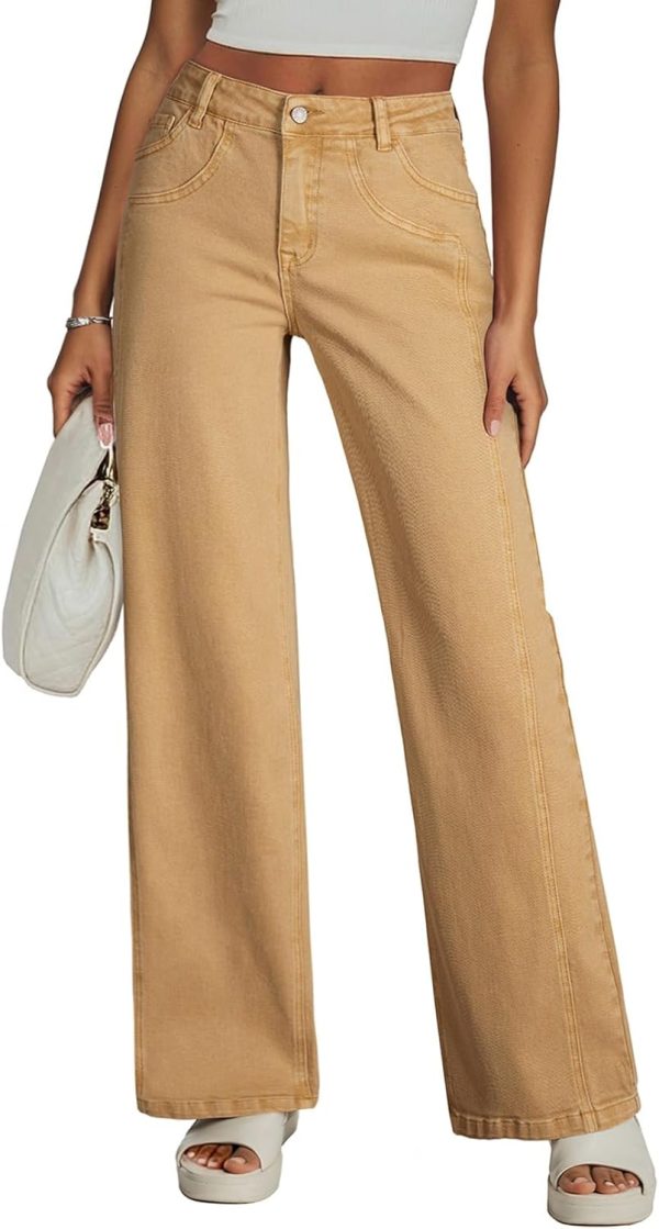 Women's Wide Leg Jeans High Waisted Stretchy Jeans Straight Leg Trendy Patchwork Loose Fit Denim Pants