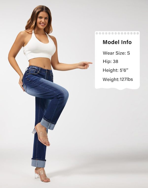 Women’s Straight Leg Jeans High Waisted Boyfriend Stretchy Cuffed Denim Pants