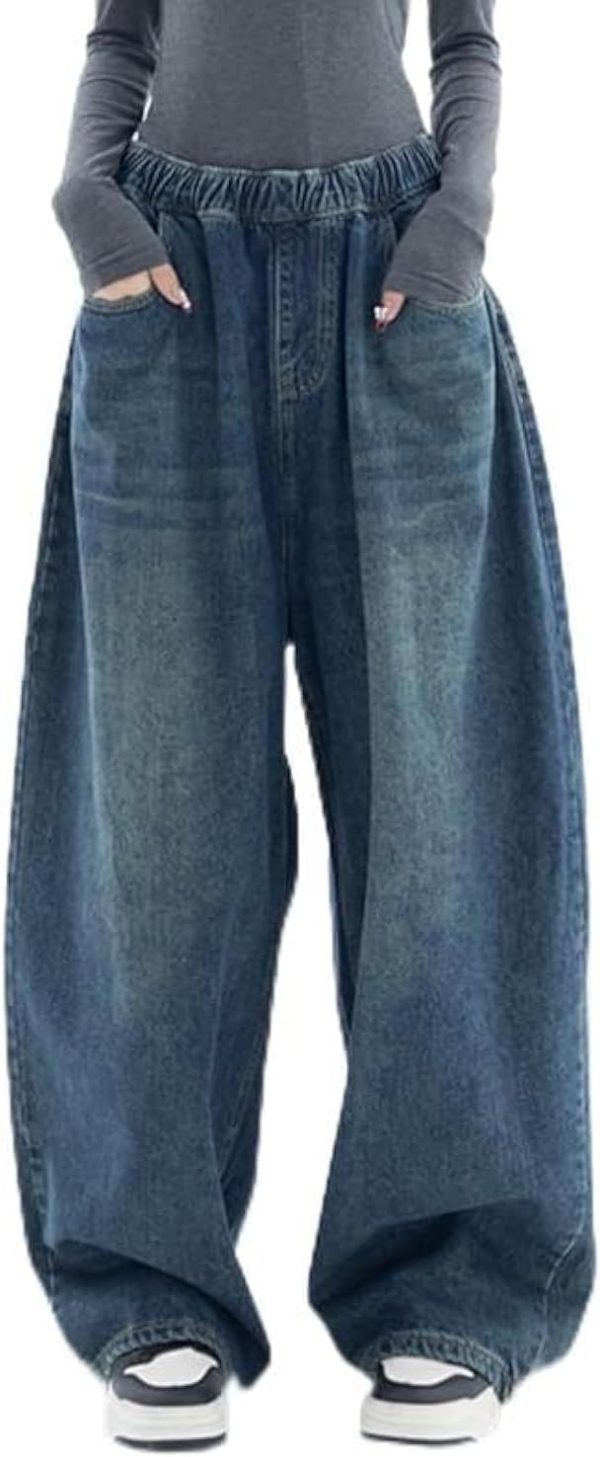 Women Baggy Jeans Mid-Low Waist Boyfriend Streetwear Vintage Jeans Wide Leg Denim Pants