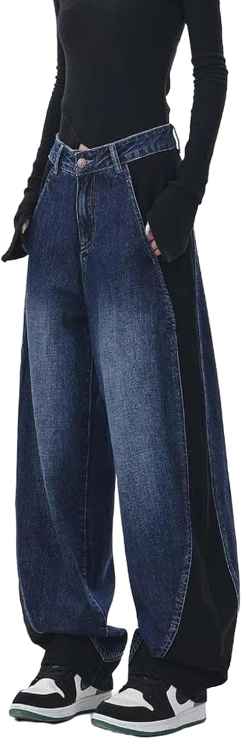 Women Baggy Jeans Mid-Low Waist Boyfriend Streetwear Vintage Jeans Wide Leg Denim Pants