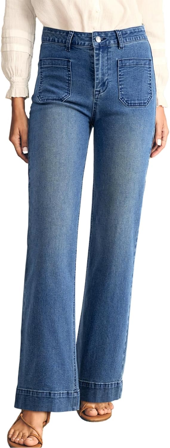 Women's Wide Leg Jeans High Waisted Stretchy Straight Leg Jeans Loose Trendy Denim Pants with Pocket