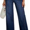Women's Wide Leg Jeans High Waisted Stretchy Jeans Straight Leg Trendy Patchwork Loose Fit Denim Pants