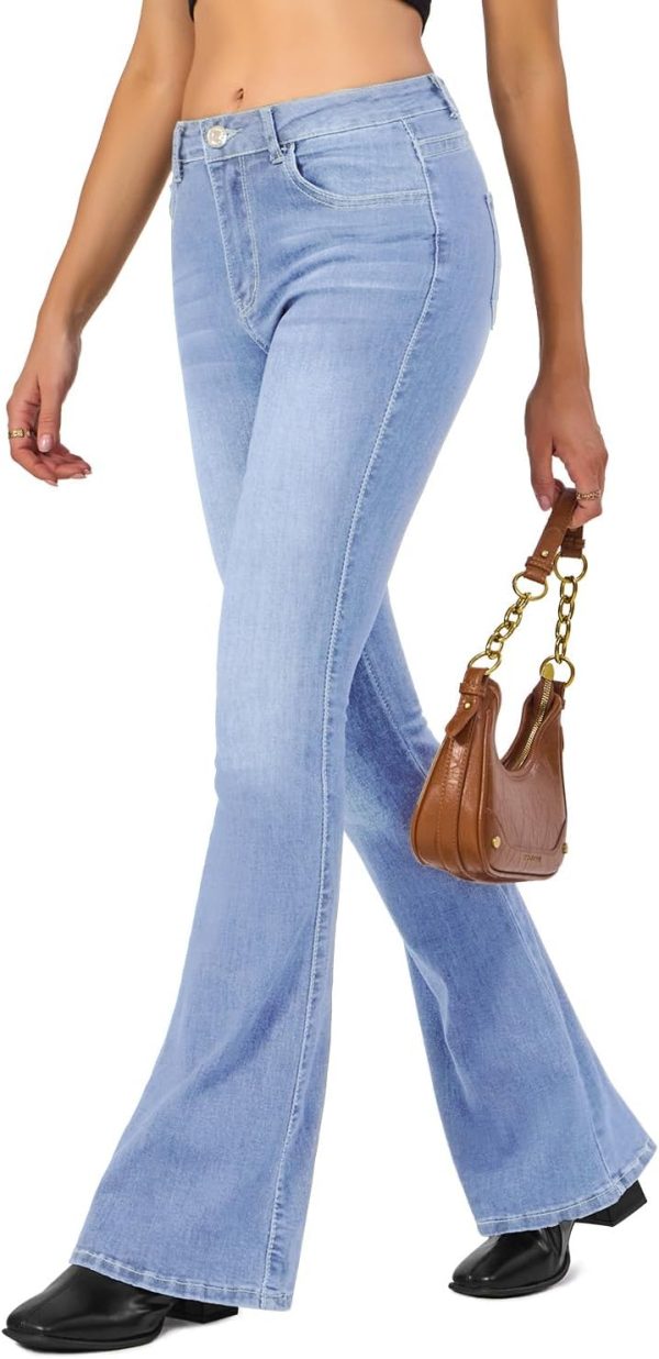 61wppKLdvML._AC_SL1500_ Women's Flare Bell Bottom Jeans High Waisted Wide Leg Bootcut Jeans Stretchy Denim Pants