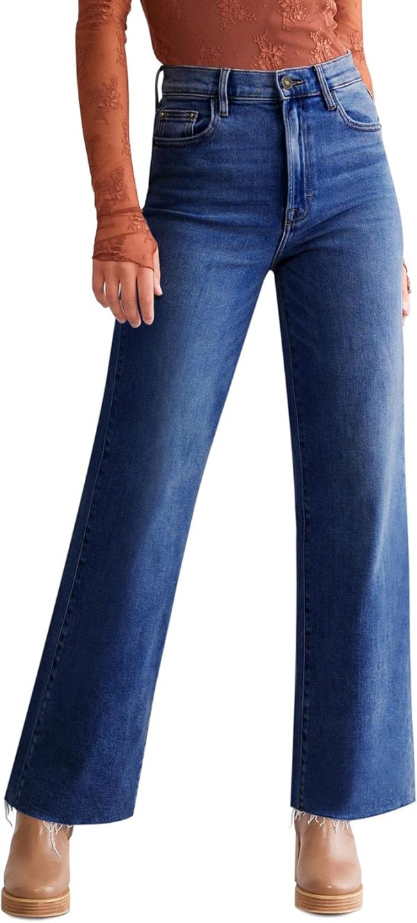 Straight Leg Jeans for Women Trendy High Waisted Cropped Boyfriend Mom Stretchy Frayed Hem Loose Wide Leg Baggy Pants