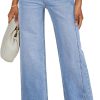 Women's Wide Leg Jeans High Waisted Stretchy Jeans Straight Leg Trendy Patchwork Loose Fit Denim Pants