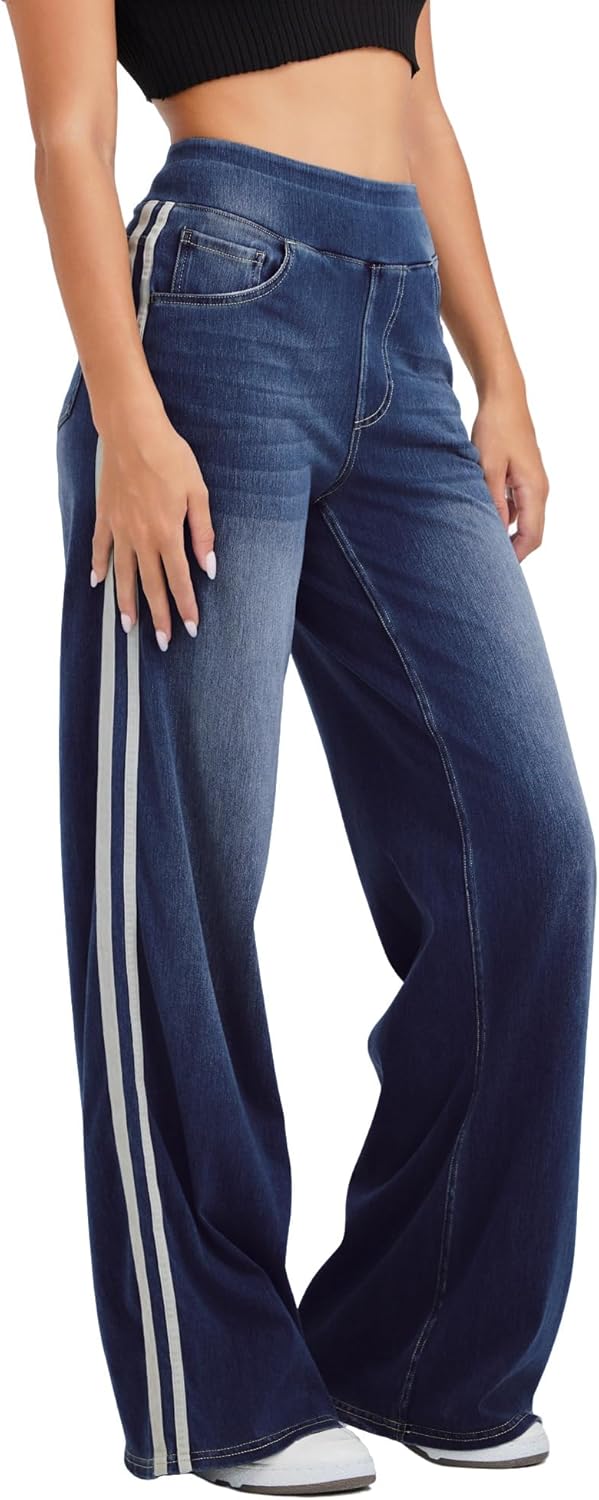 714iYLyAJoL._AC_SL1500_ Wide Leg Jeans for Women,Unique Color Block Design,High-Waisted Straight Cut,High Elasticity Baggy Denim Pants.