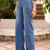 Women's Wide Leg Jeans High Waisted Stretchy Jeans Straight Leg Trendy Patchwork Loose Fit Denim Pants