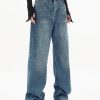 Women Baggy Jeans Mid-Low Waist Boyfriend Streetwear Vintage Jeans Wide Leg Denim Pants
