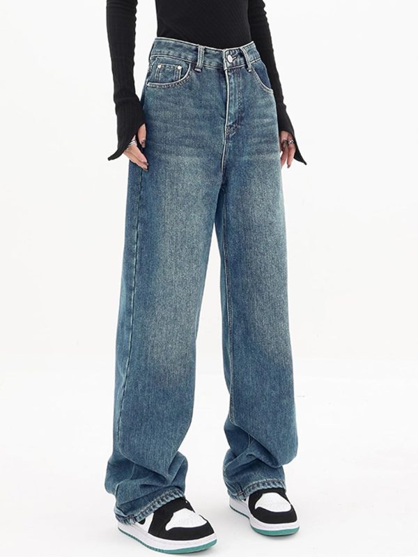 Women Baggy Jeans Mid-Low Waist Boyfriend Streetwear Vintage Jeans Wide Leg Denim Pants