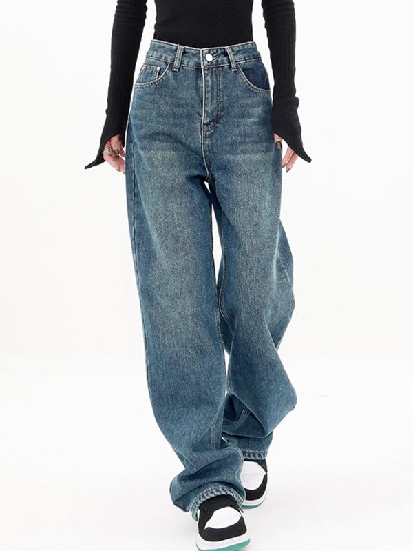 Women Baggy Jeans Mid-Low Waist Boyfriend Streetwear Vintage Jeans Wide Leg Denim Pants