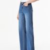 Women's Wide Leg Jeans High Waisted Stretchy Raw Hem Zimbaplatinum Denim Pants
