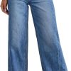 Women's Wide Leg Jeans High Waisted Stretchy Raw Hem Zimbaplatinum Denim Pants