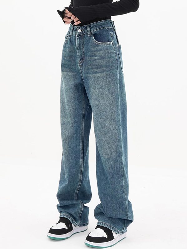 Women Baggy Jeans Mid-Low Waist Boyfriend Streetwear Vintage Jeans Wide Leg Denim Pants