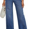 Women's Wide Leg Jeans High Waisted Stretchy Jeans Straight Leg Trendy Patchwork Loose Fit Denim Pants