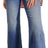 Womens High Waisted Jeans Stretchy Flared Straight Leg Loose Trendy Raw Hem Denim Pants