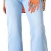 Womens High Waisted Jeans Stretchy Flared Straight Leg Loose Trendy Raw Hem Denim Pants