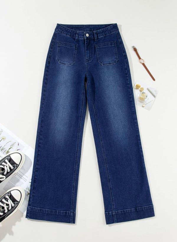Women's Wide Leg Jeans High Waisted Stretchy Straight Leg Jeans Loose Trendy Denim Pants with Pocket
