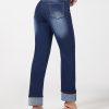 Women’s Straight Leg Jeans High Waisted Boyfriend Stretchy Cuffed Denim Pants