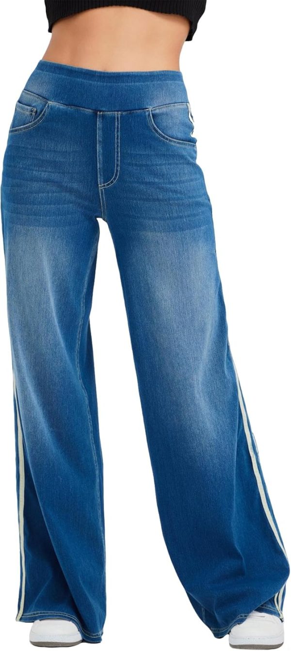 71RuNDh-cDL._AC_SL1500_ Wide Leg Jeans for Women,Unique Color Block Design,High-Waisted Straight Cut,High Elasticity Baggy Denim Pants.