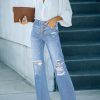 High Waisted Ripped Flare Jeans for Women Distressed Bell Bottom Jeans Wide Leg Pants