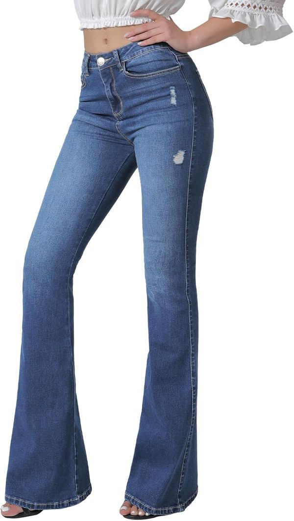 71VJ4W30DL._AC_SL1500_ Women's Flare Bell Bottom Jeans High Waisted Wide Leg Bootcut Jeans Stretchy Denim Pants