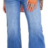 Womens High Waisted Jeans Stretchy Flared Straight Leg Loose Trendy Raw Hem Denim Pants