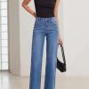 Women's Wide Leg Jeans High Waisted Stretchy Jeans Straight Leg Trendy Patchwork Loose Fit Denim Pants