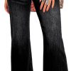 Womens High Waisted Jeans Stretchy Flared Straight Leg Loose Trendy Raw Hem Denim Pants