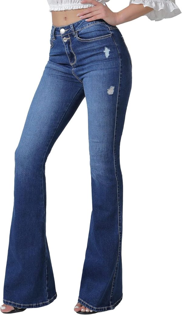71aAsvRlSL._AC_SL1500_ Women's Flare Bell Bottom Jeans High Waisted Wide Leg Bootcut Jeans Stretchy Denim Pants