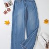Women's Wide Leg Jeans High Waisted Stretchy Raw Hem Zimbaplatinum Denim Pants