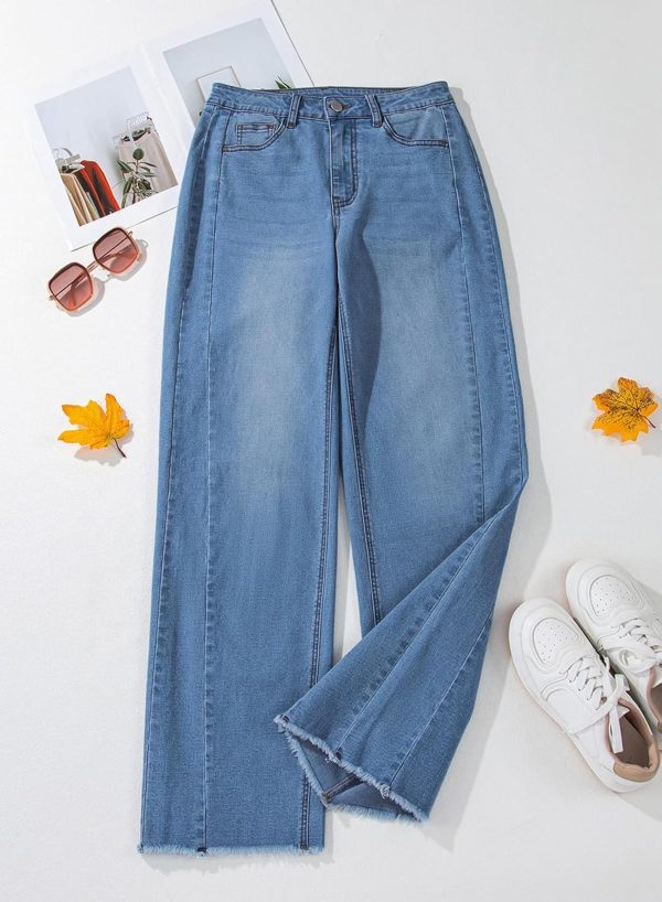 Women's Wide Leg Jeans High Waisted Stretchy Raw Hem Zimbaplatinum Denim Pants
