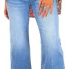 Womens High Waisted Jeans Stretchy Flared Straight Leg Loose Trendy Raw Hem Denim Pants