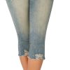 Women's Capri Pants Mid Rise Skinny Ripped Stretchy Cropped Distressed Jeans