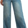 Women's Wide Leg Jeans High Waisted Stretchy Raw Hem Zimbaplatinum Denim Pants