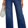 Women's Wide Leg Jeans High Waisted Stretchy Jeans Straight Leg Trendy Patchwork Loose Fit Denim Pants