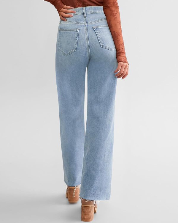 Straight Leg Jeans for Women Trendy High Waisted Cropped Boyfriend Mom Stretchy Frayed Hem Loose Wide Leg Baggy Pants