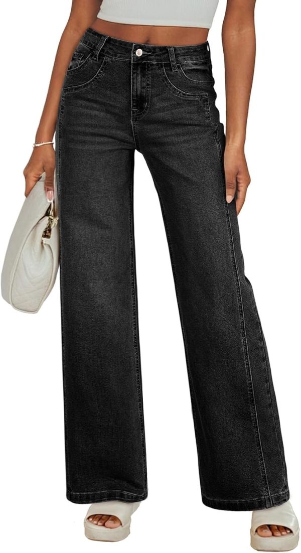 Women's Wide Leg Jeans High Waisted Stretchy Jeans Straight Leg Trendy Patchwork Loose Fit Denim Pants