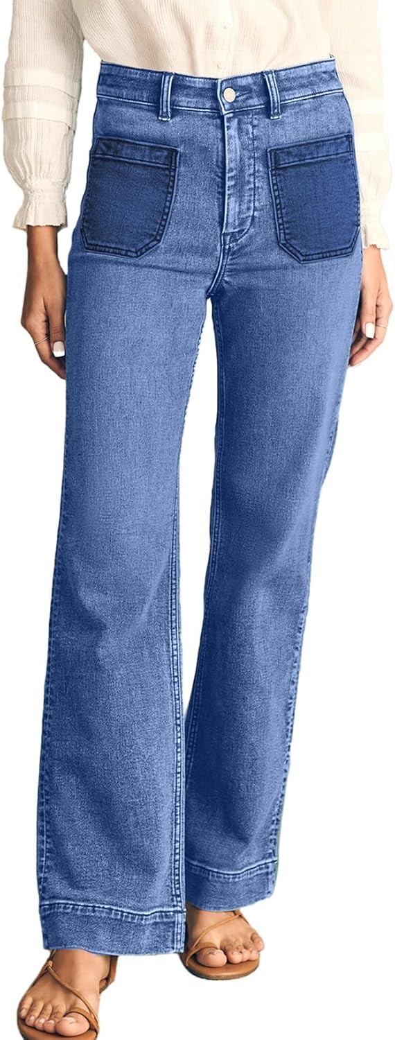 Women's Wide Leg Jeans High Waisted Stretchy Straight Leg Jeans Loose Trendy Denim Pants with Pocket