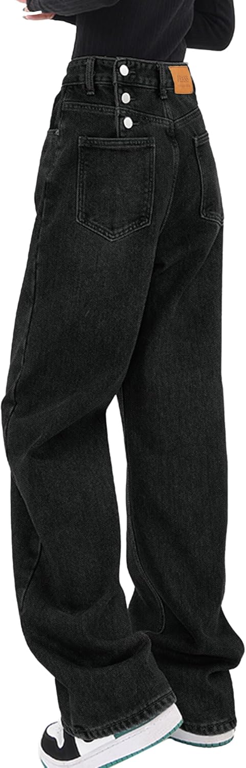 Women Baggy Jeans Mid-Low Waist Boyfriend Streetwear Vintage Jeans Wide Leg Denim Pants