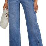 Women's Wide Leg Jeans High Waisted Stretchy Jeans Straight Leg Trendy Patchwork Loose Fit Denim Pants