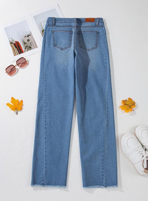 Women's Wide Leg Jeans High Waisted Stretchy Raw Hem Zimbaplatinum Denim Pants