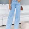 Women's High Waisted Jeans Boyfriend Baggy Straight Leg Casual Denim Pants with Pockets Light Blue