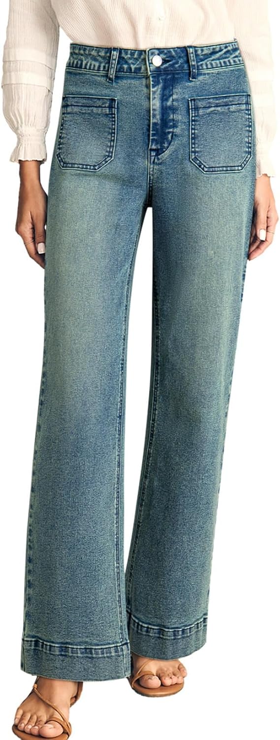Women's Wide Leg Jeans High Waisted Stretchy Straight Leg Jeans Loose Trendy Denim Pants with Pocket