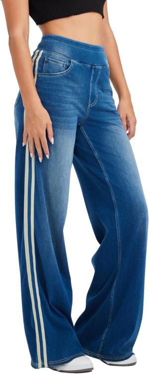 Wide Leg Jeans for Women,Unique Color Block Design,High-Waisted Straight Cut,High Elasticity Baggy Denim Pants.