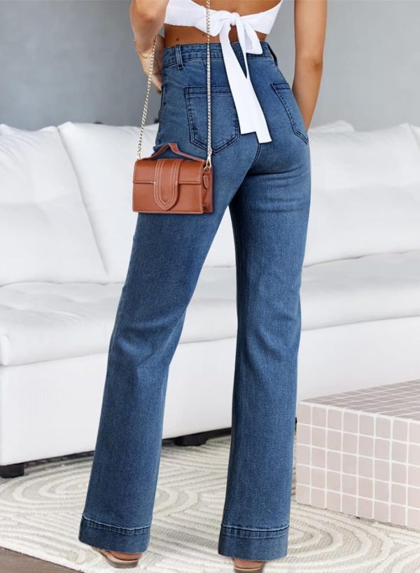Women's Wide Leg Jeans High Waisted Stretchy Straight Leg Jeans Loose Trendy Denim Pants with Pocket