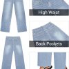 Straight Leg Jeans for Women Trendy High Waisted Cropped Boyfriend Mom Stretchy Frayed Hem Loose Wide Leg Baggy Pants