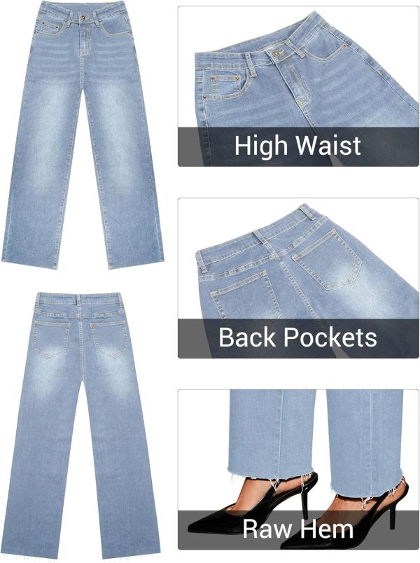 Straight Leg Jeans for Women Trendy High Waisted Cropped Boyfriend Mom Stretchy Frayed Hem Loose Wide Leg Baggy Pants