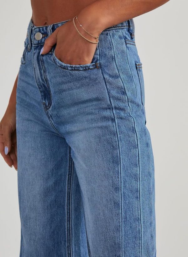 Women's Wide Leg Jeans High Waisted Stretchy Raw Hem Zimbaplatinum Denim Pants