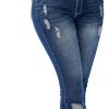 Women's Capri Pants Mid Rise Skinny Ripped Stretchy Cropped Distressed Jeans
